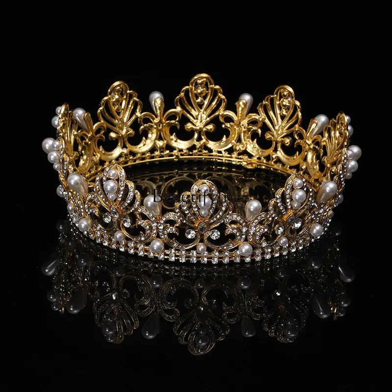 

European and American atmospheric wedding tiara crown, alloy rhinestone baroque bride round crown