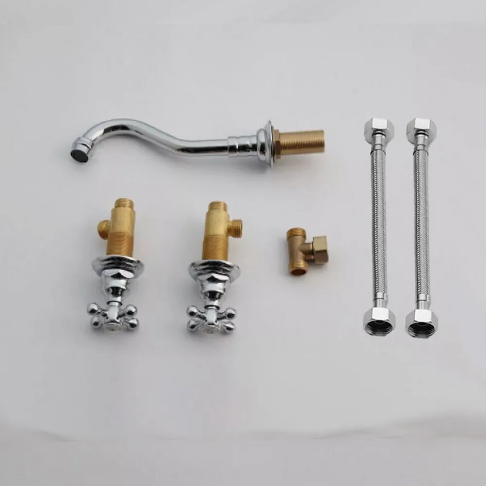 Grifo mezclador para lavabo de bañera de baño de 3 orificios montado en la pared con manijas cruzadas dobles de latón cromado pulido asf493