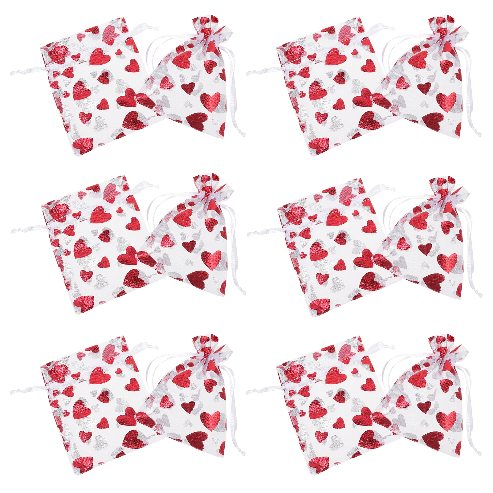 

100 Pcs Heart Gift Bags Organza Drawstring Valentine Treat Mesh Candy Holder Small Business Supplies Packaging