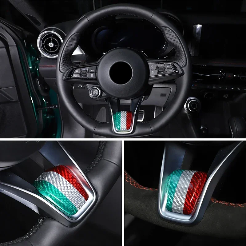 3 Color Dry Carbon Fiber Car Steering Wheel Bottom Cover Kit For Alfa Romeo Tonale 965 2022-2024 Steering Wheel V Shape Trim