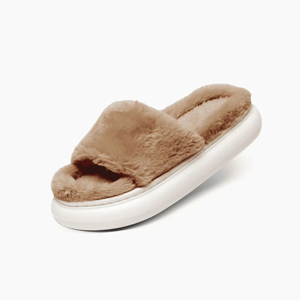 

Fuzzy Fur Women Men Cloud Slippers Winter Open-Toe Plush Slippers ndoor House Shoes Warm Fur-Lined Mules for Home