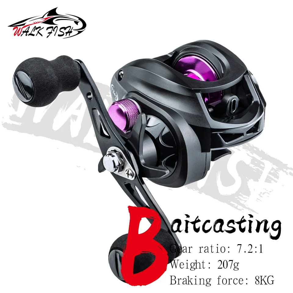 

WALK FISH Baitcasting Fishing Reel 8KG Max Drag Gear Ratio 7.2:1 EVA Anti-slip Grip Pills For Bass Trout Fishing Accessorie