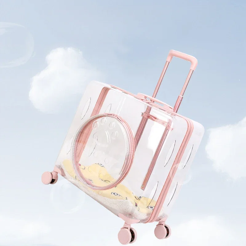 New Pet Trolley Case Transparent Large Capacity Pet Crate Portable Outdoor Pet Bag Lightweight Cat Bag Washable Cat Compartment