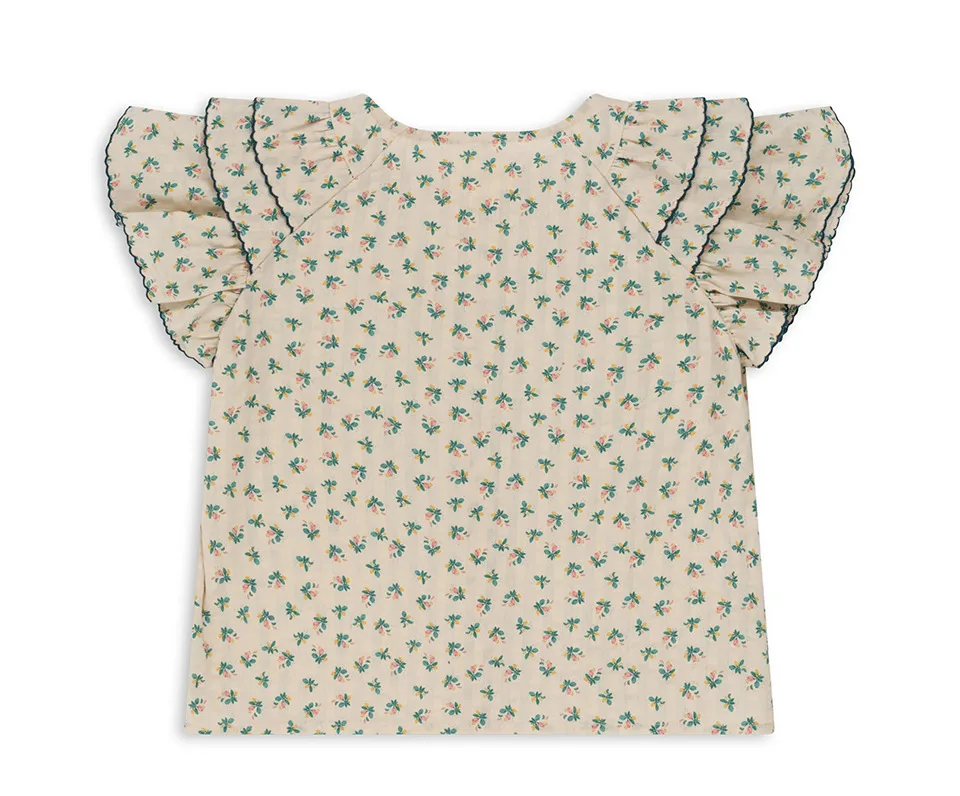 Kids Sets Summer New KS Same Style Beige and Green Floral Series Dress Crawler Clothing Lotus Sleeve Top Set for Girls