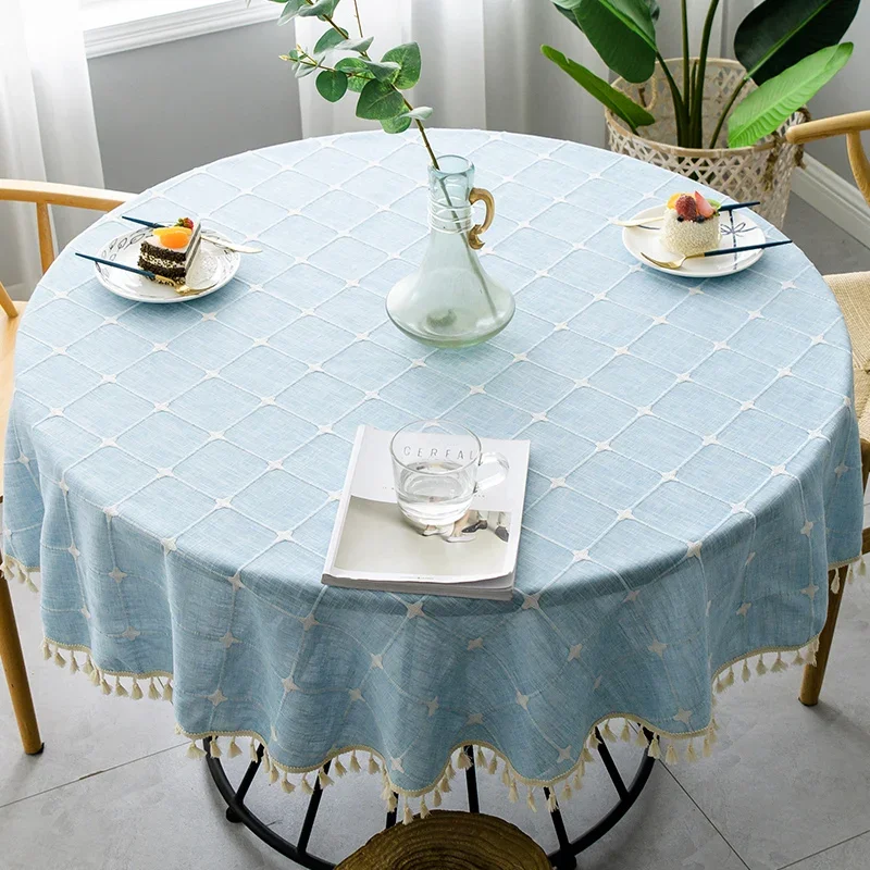 Plaid Cotton Linen Round Tablecloth Wedding Hotel Banquet Cloth Table Cover Indoor Dining Room Kitchen Outdoor Decor Manteles