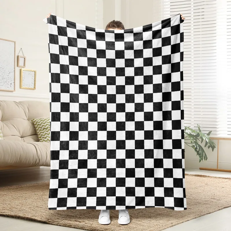 

Black White Checkerboard Flannel Blanket Soft Plush Cozy Sofa Bed Decor Gift