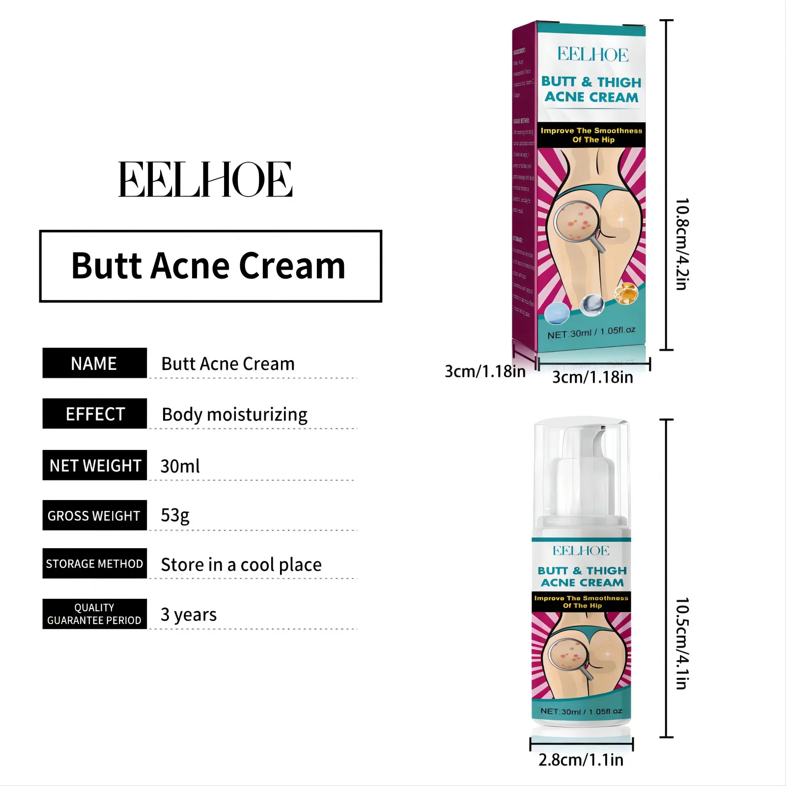 Butt Acne Cream Thigh Pimple Removal Spot Treatment Moisturizing Whitening Lightening Dark Spots Smooth Body Acne Removal Cream