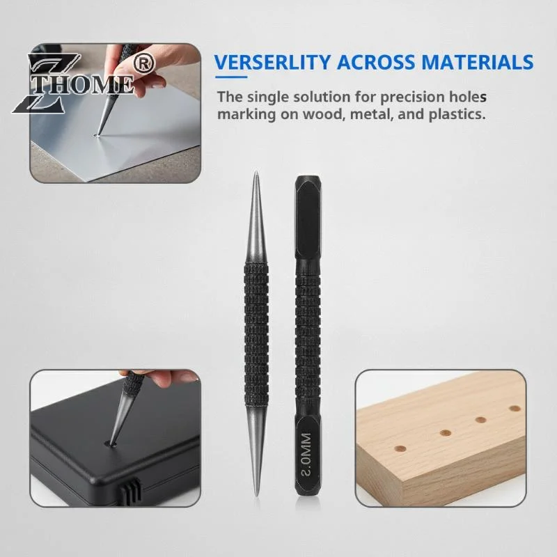 Carbon Steel Center Punch Set Non Slip Grip 1.5mm 2mm 3mm For Woodworking Metal Drilling Positioning
