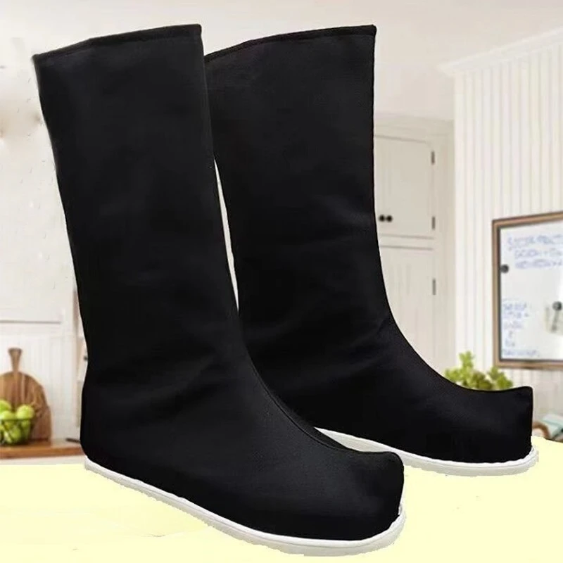 Men Anime Cosplay Hanfu Boots Black White Ancient Chinese Ming Dynasty Shoes for Halloween Stage Performance Party Costume