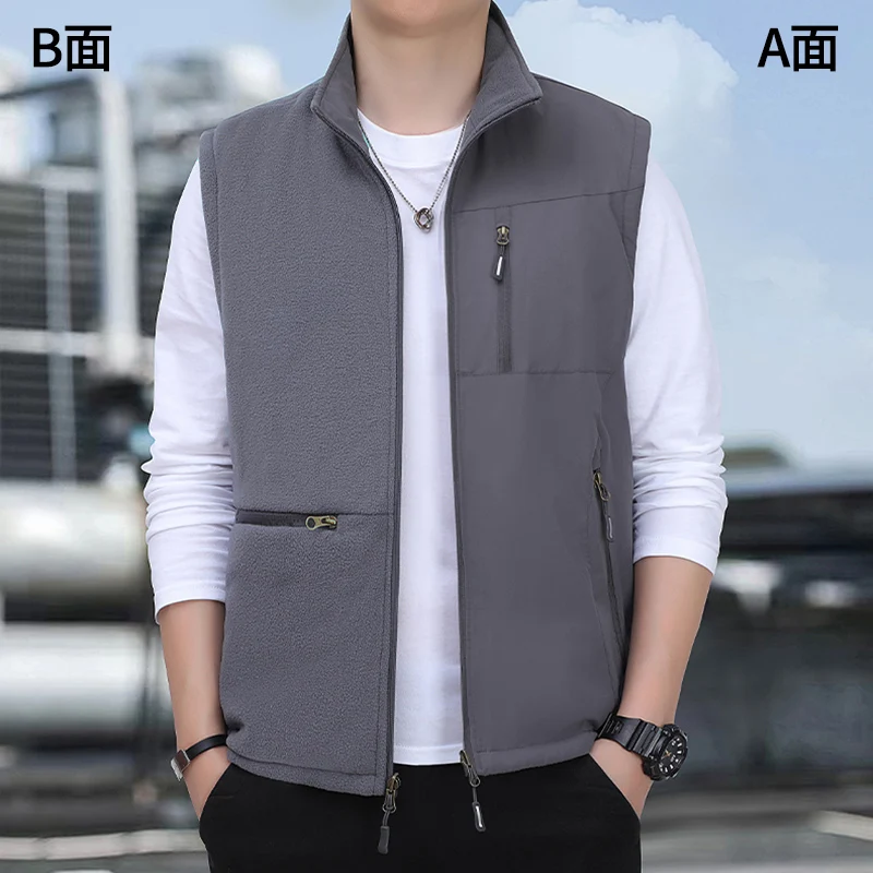 Men's long-sleeved autumn double-sided outdoor loose-style middle-aged and elderly blazer of high-quality fleece jacket