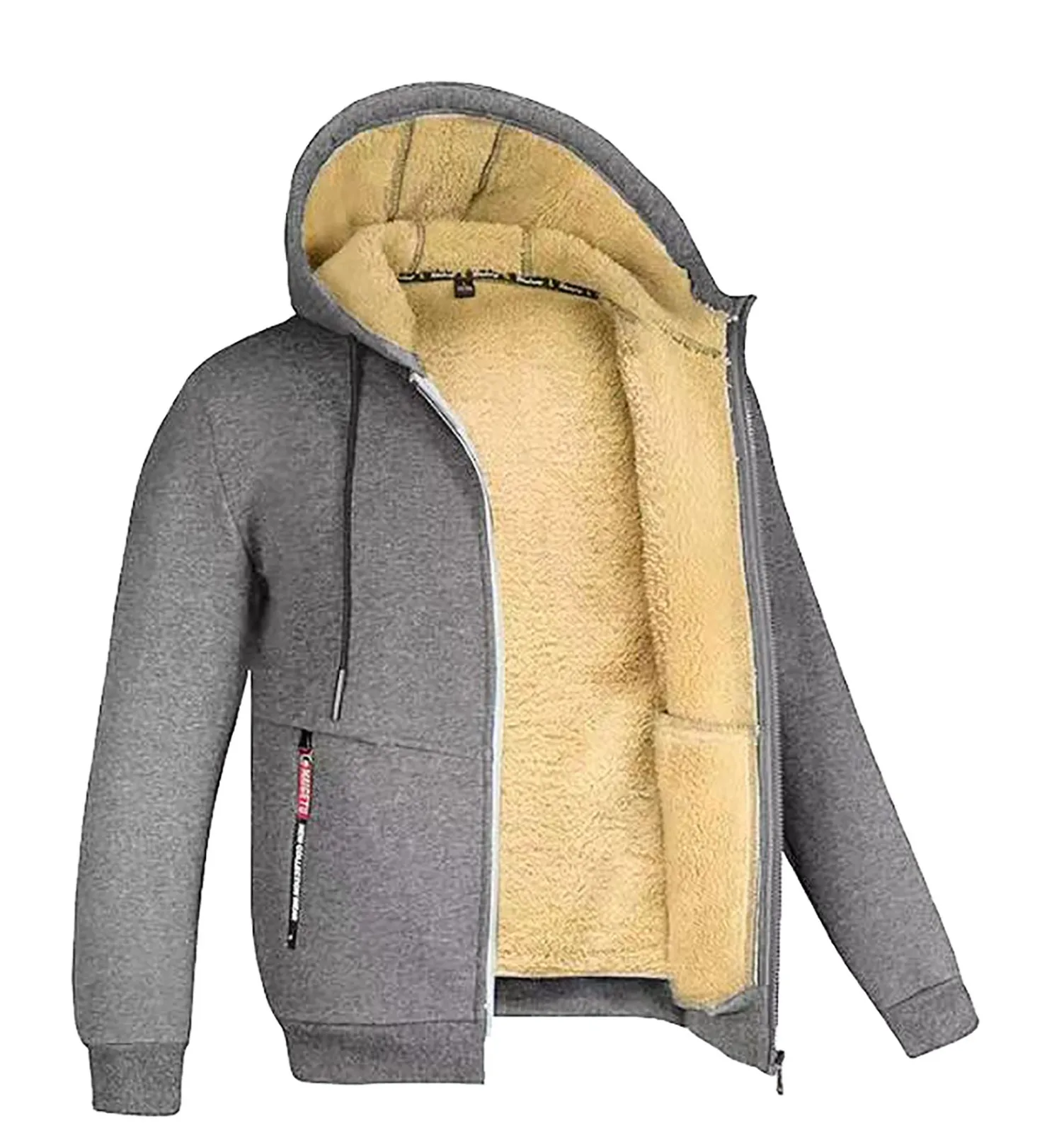 Men'S Jacket Winter Fleece Thicken Hooded Jackets Male Long Sleeve Coat Casual Zip Up Hoodies Polar Fleece Streetwear Outdoor