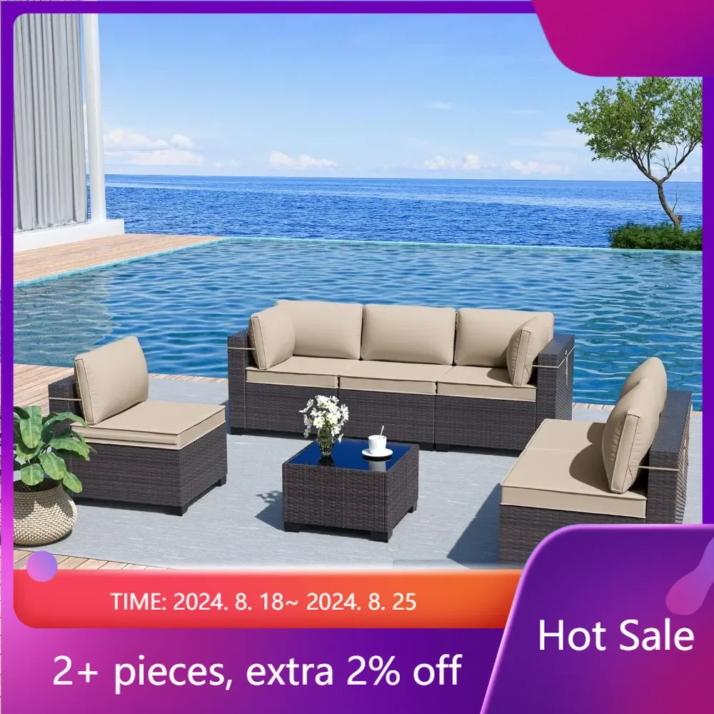 

Rattan Patio Conversation Set With Thickened Cushions and Glass Coffee Table Dining Room Sets Outdoor Patio Furniture Sand Chair