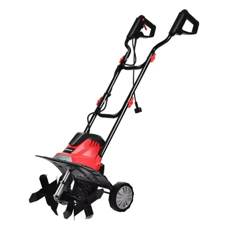 Electric Cultivator and Tiller 14-Inch Red with 2.0 kW Electric Motor for Garden Soil Preparation