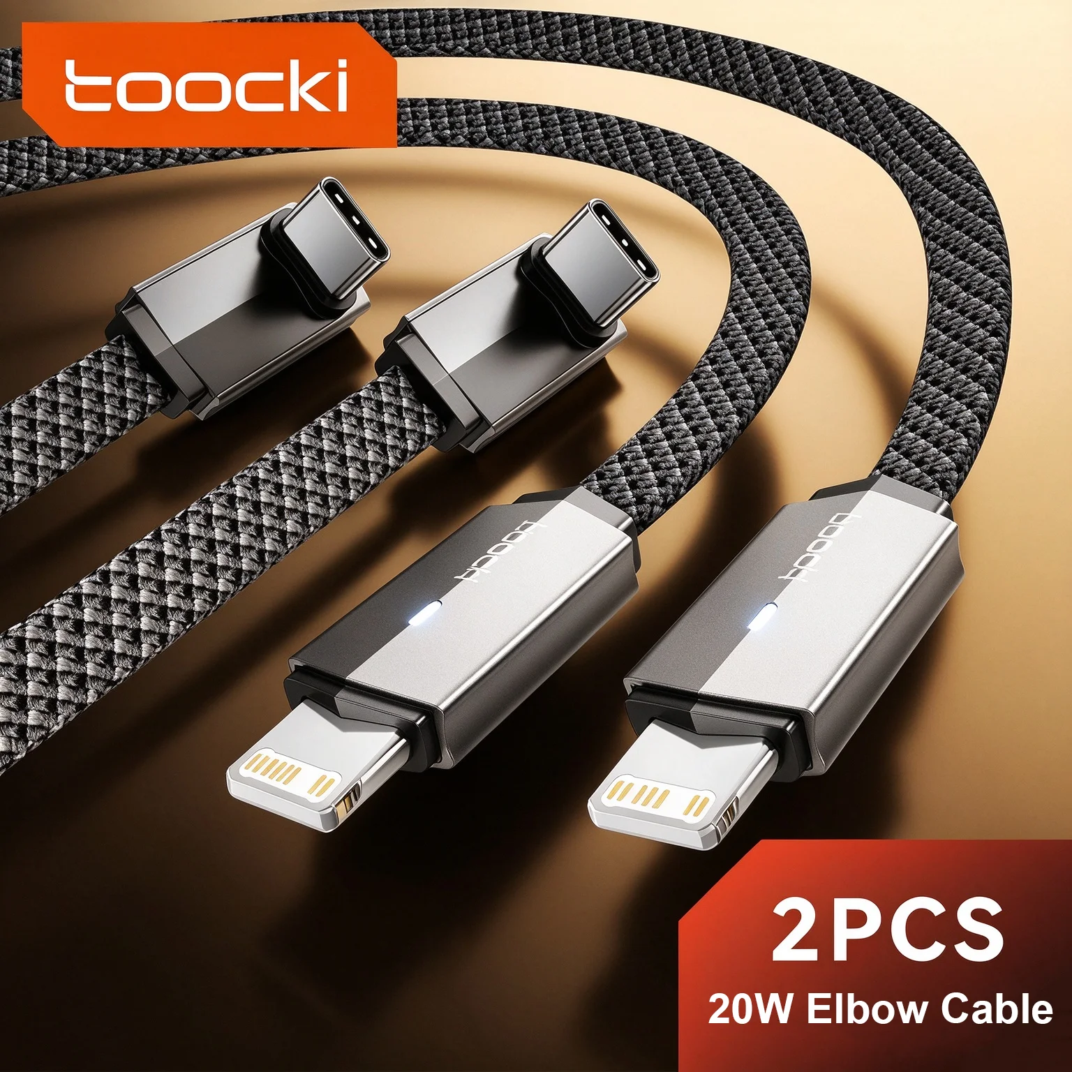 Toocki 2PCS PD 20W USB C To iP Cable 90° Elbow Cable Fast Charge For iPhone 14 13 12 11 Pro Max 8 iPad Airpods iP Port Data Cord