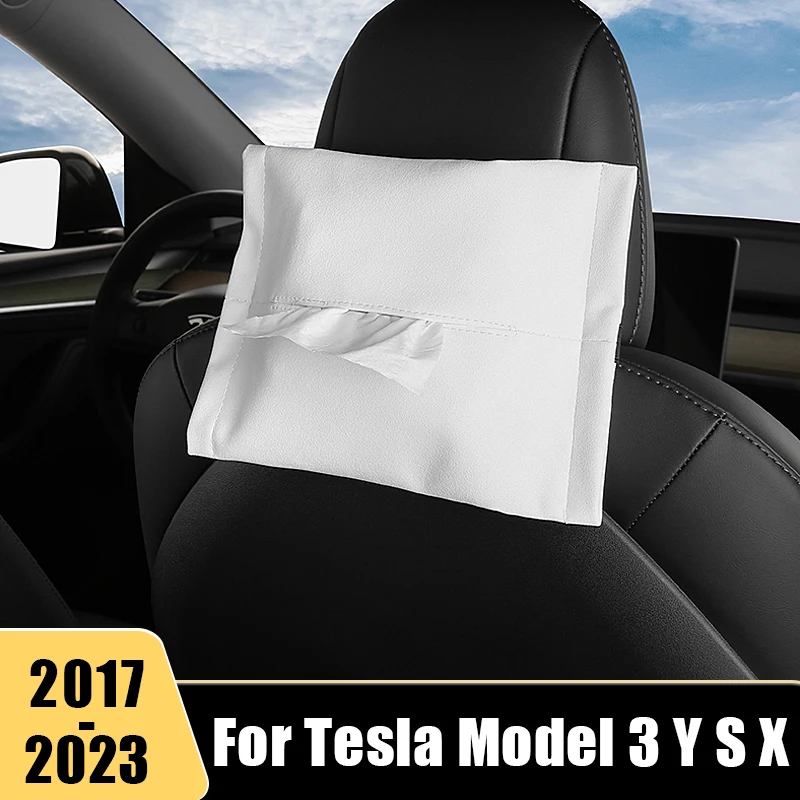 

Leather Car Tissue Box Center Console Armrest Napkin Case with Fix Strap For Tesla Model 3 X Y S 2017-2019 2020 2021 2022 2023