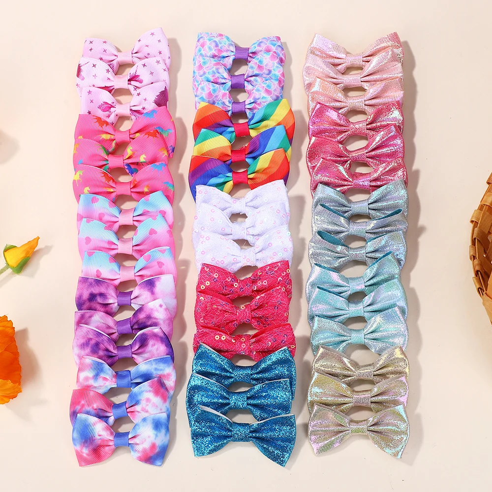 40 Uds. Horquillas con lazo de Color aleatorio con purpurina para niñas, tocado de princesa degradado, accesorios para el cabello fiesta al por mayor