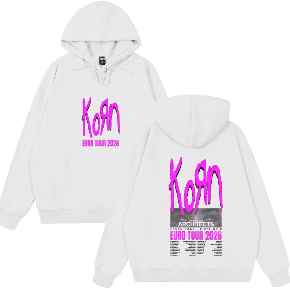 Korn Euro Tour 2026 Graphic Hoodie Crewneck Sweatshirt Men Women Front Back Print Metal Band Casual Street Tops Outfit