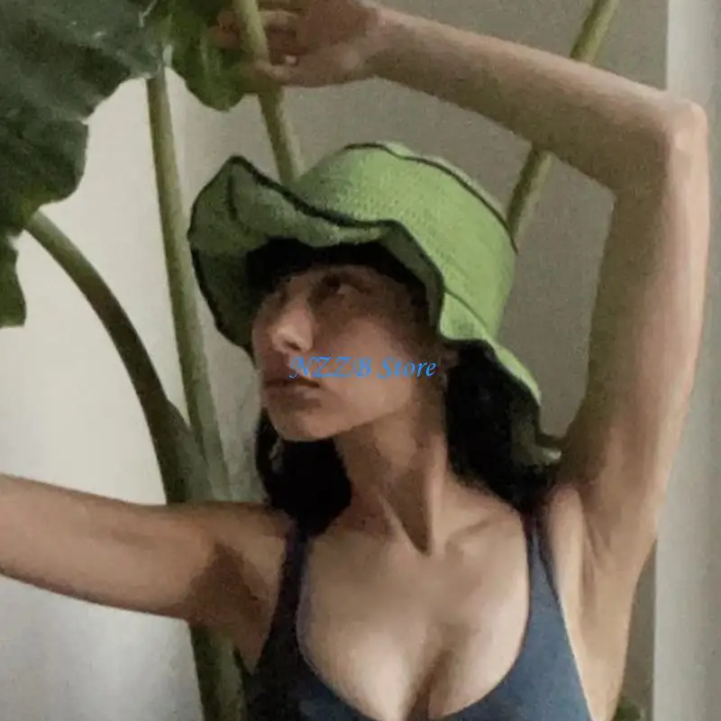 

T21F Handcrochet Bucket Hat Wide Brim Beach Hat Breathable Fishing Hat Female Spring Bonnet Street Hat Casual Sun Cap