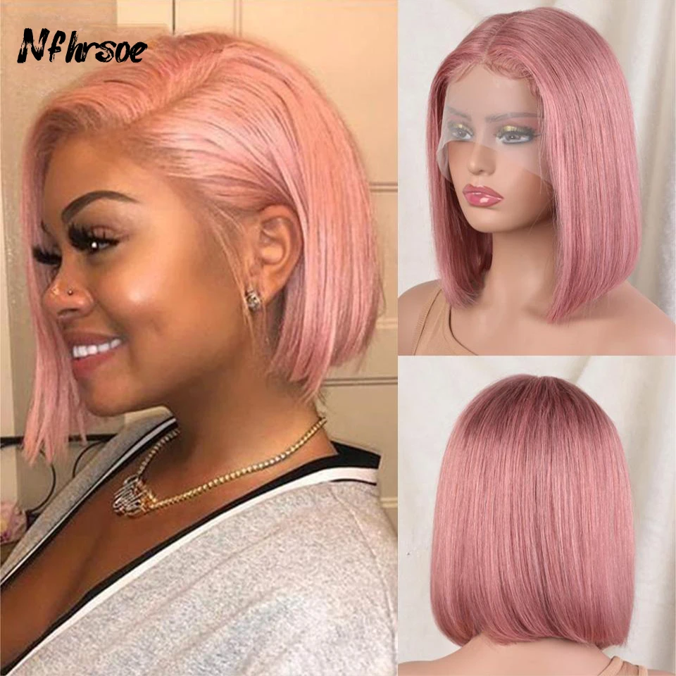 

Highlight 13x4 Transparent Lace Front Wig Omber Pink Human Hair Wigs Straight Bob Wigs For Women Brazilian Remy Lace Frontal Wig