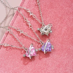3 Pcs Crystal Heart Planet Pendant Necklace Set for Women Fashion Y2K Zircon Aesthetic Charm Clavicle Chain Party Girl Jewelry