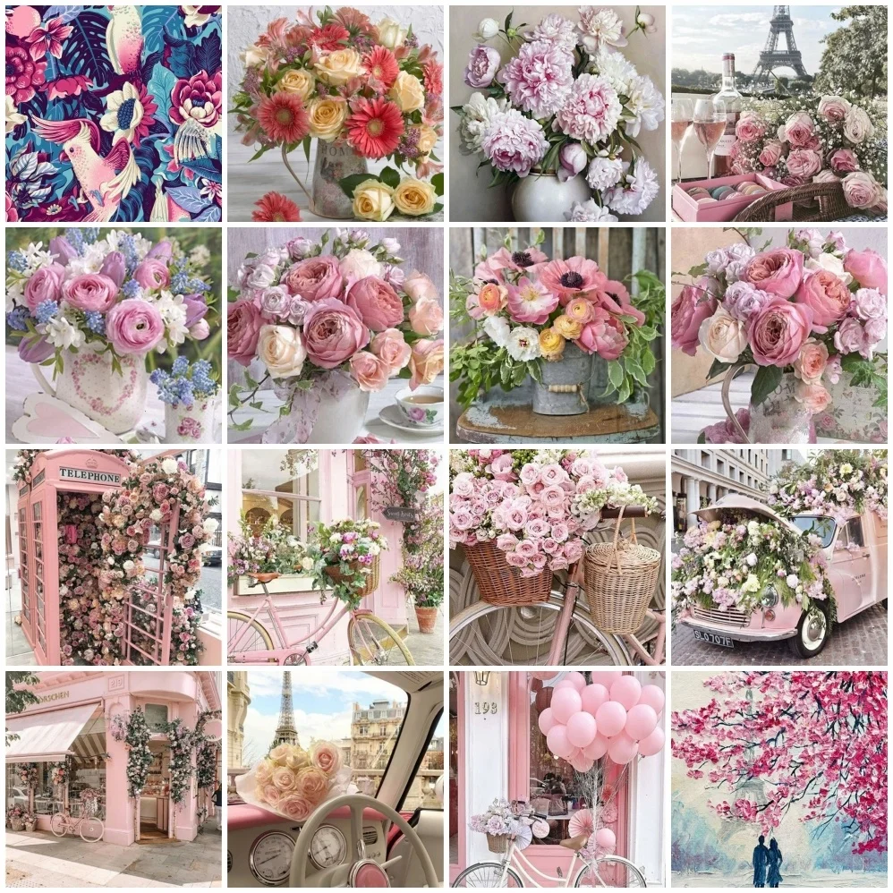 AZQSD Painting By Numbers Frameless Rose Flower Paint By Numbers On Canvas DIY Number Painting Scenery Home Decor Gift