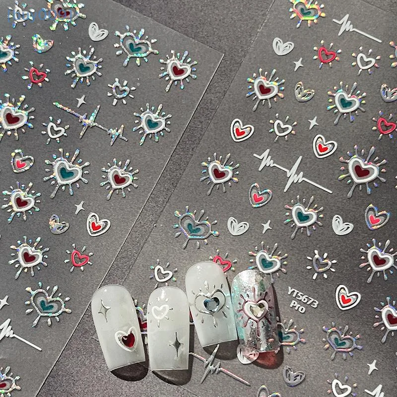 1 hoja de pegatinas láser para uñas con forma de corazón y amor, autoadhesivas 3D, accesorios para uñas con forma de corazón, pegatina para salón de manicura, decoración de uñas DIY