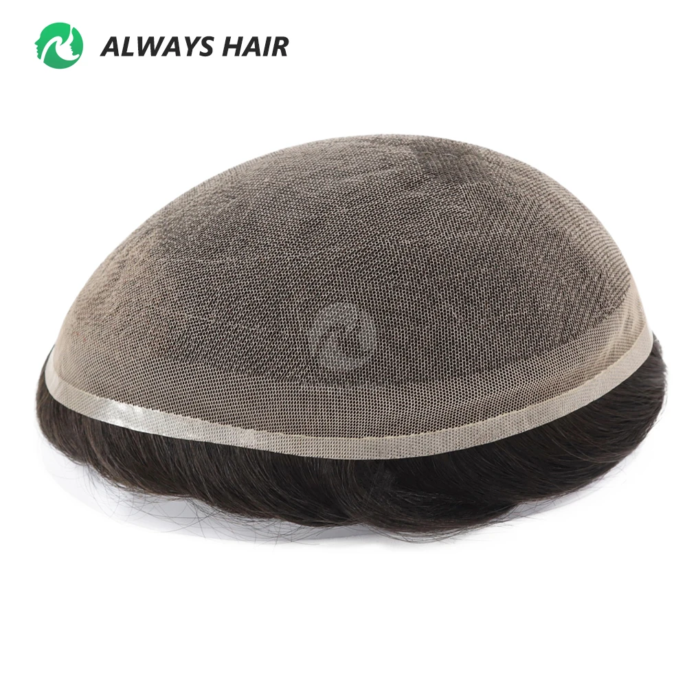 Alwayshair - DURA LACE Men's Capillary Prosthesis Hair 130% Hair Density Indian Hair Lace Toupee Wig For Man