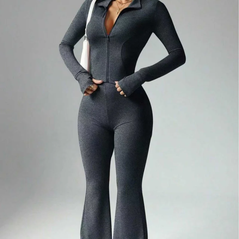 TKHot-بيع التلبيب بدوره إلى أسفل سستة طويلة الأكمام متوهج السراويل عارية يشعر اليوغا مجموعة اللياقة البدنية في الهواء الطلق ملابس رياضية للنساء اليوغا مجموعة #2