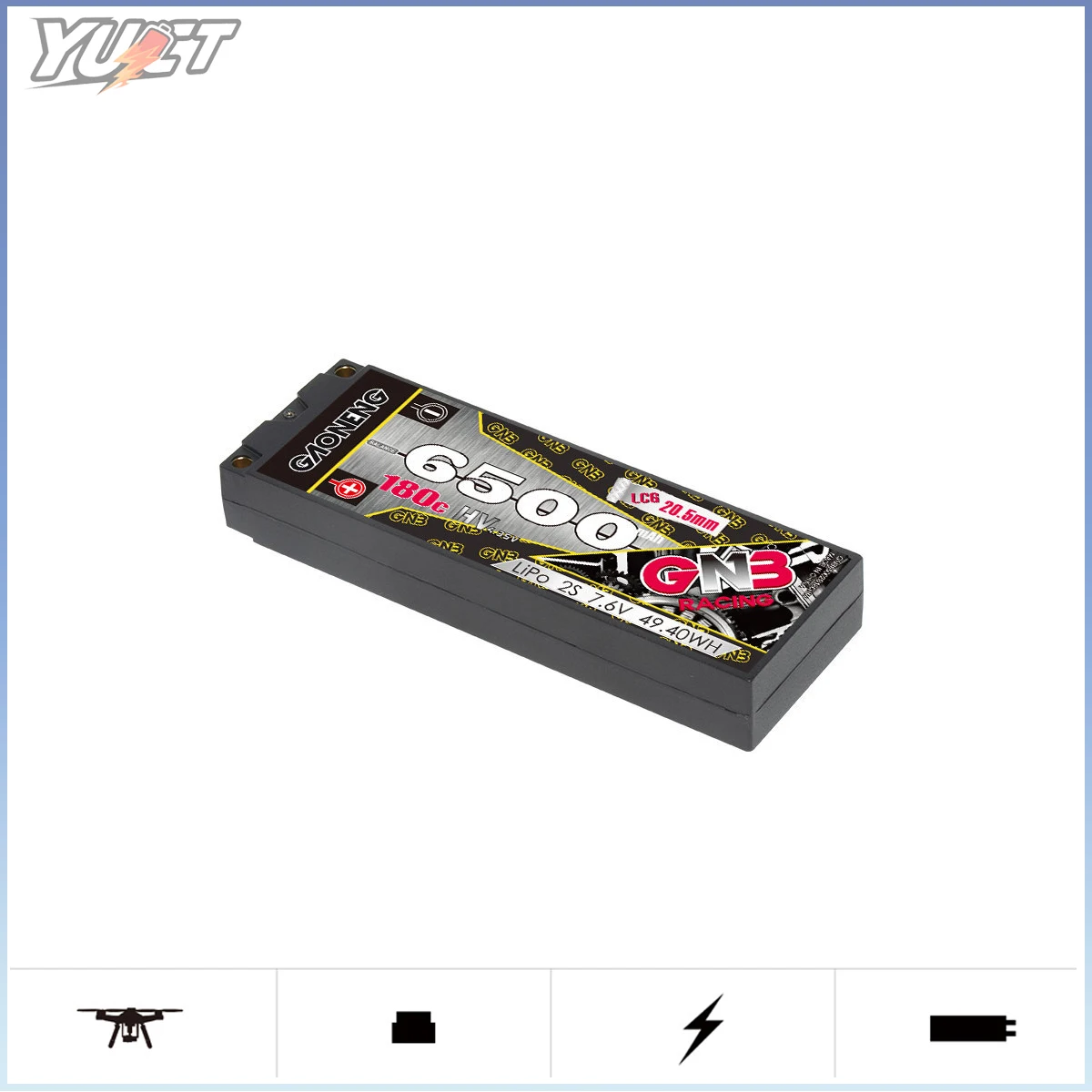 YUCT GNB para carreras RC coche barco 6500mAh 2S 7,6 V HV 180C cáscara dura de perfil bajo batería LiPo corta 5,0mm bala XT60 T enchufe