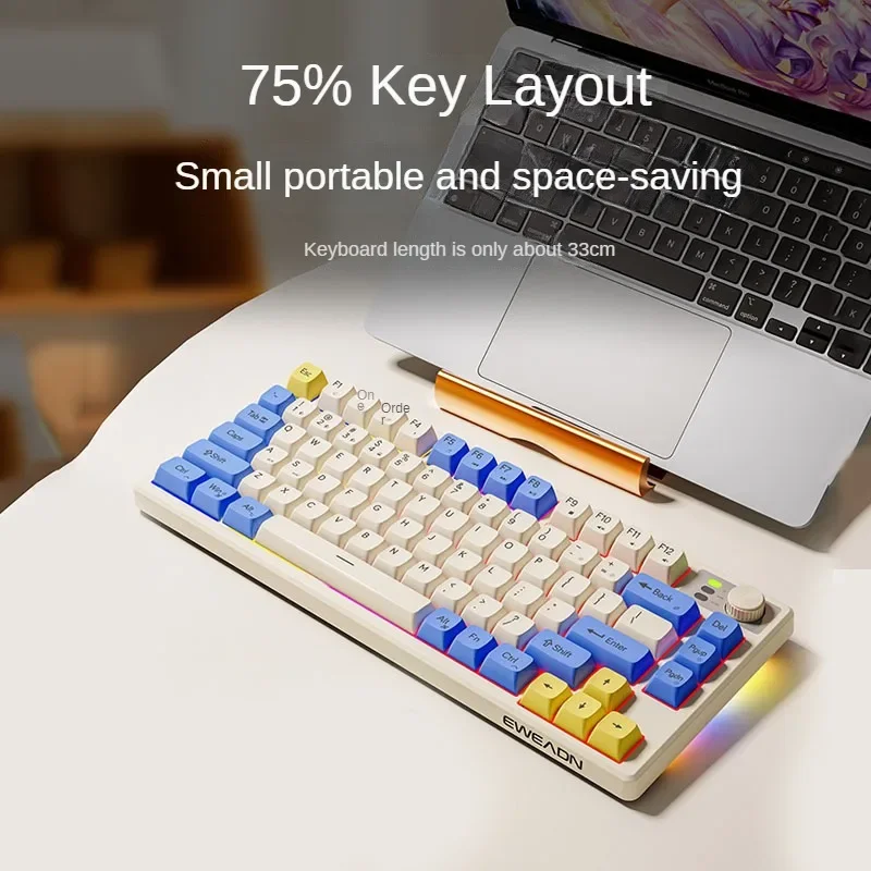 

Беспроводная Bluetooth-клавиатура EWEADN V75, Двухрежимная легкая портативная Механическая Бесшумная мини-клавиатура для ПК и офиса, Win IOs