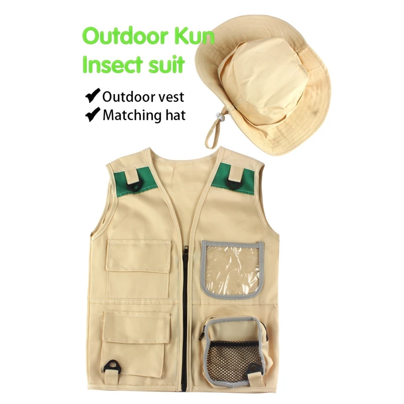 Kit d'aventure en plein air, glaçure cargo ingente pour jeune enfant, chapeau confortable et durable, costume Explorer, jouet de jeu en plis