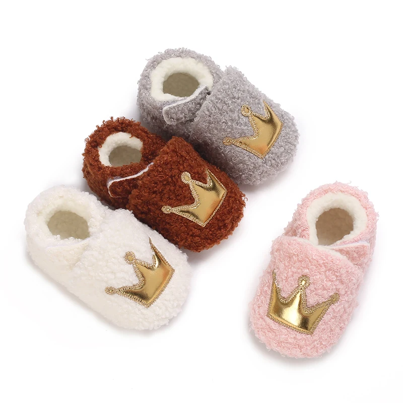 Fashion Lamb Cashmere Newborn Baby Girl Knitted Soft Soled Shoes Warm First Walking Children's Footwear