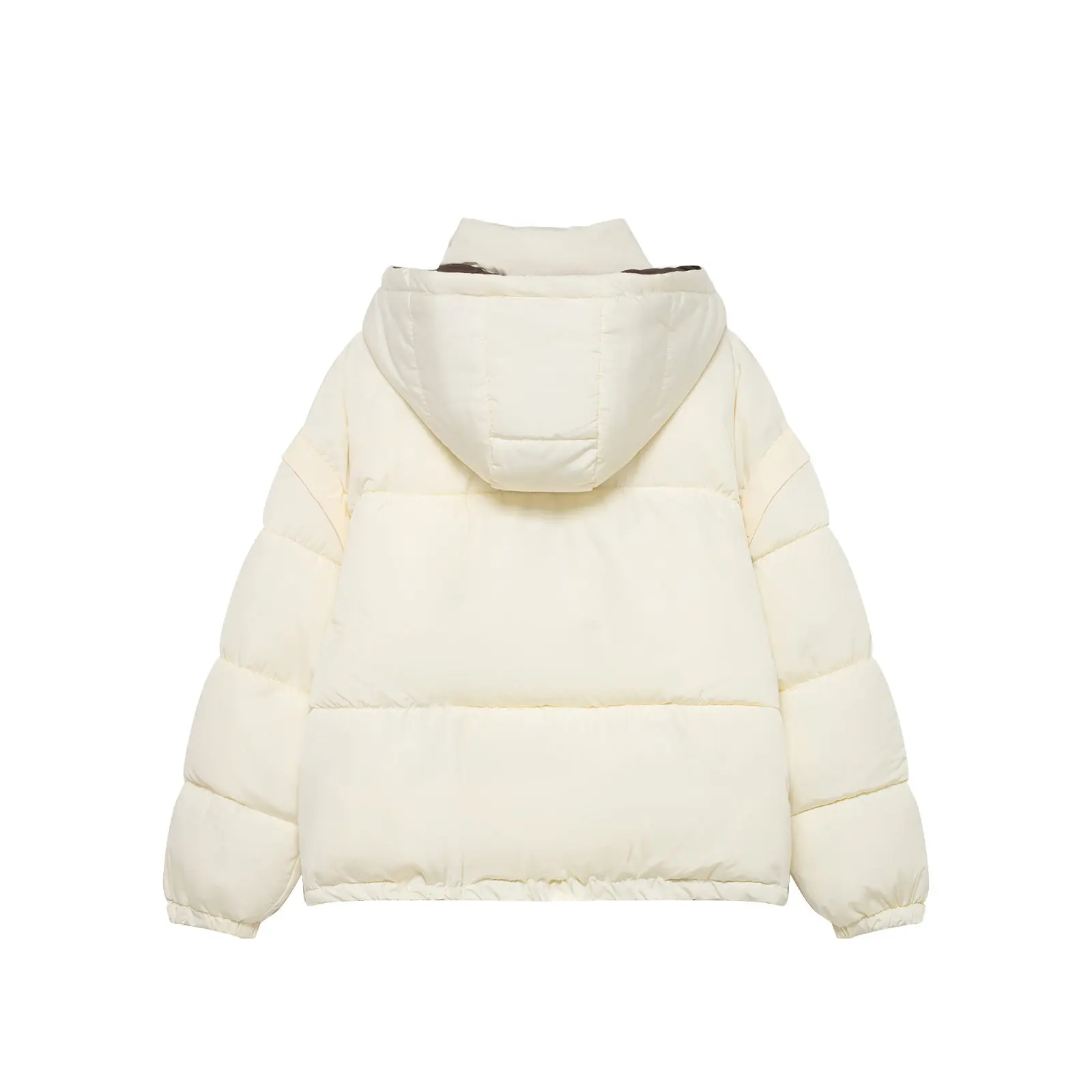 Women Color Block Hooded Padded Jacket 2026 Korean Style Short Bread Coat Zipper Pocket Elastic Cuff Winter Warm Outerwear