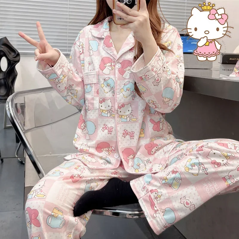 Sanrio Anime Hello Kitty Cinnamoroll Kuromi Sweet Cute All Cotton Multi Style Pajamas Comfort Soft Kawaii Girls Christmas Gifts