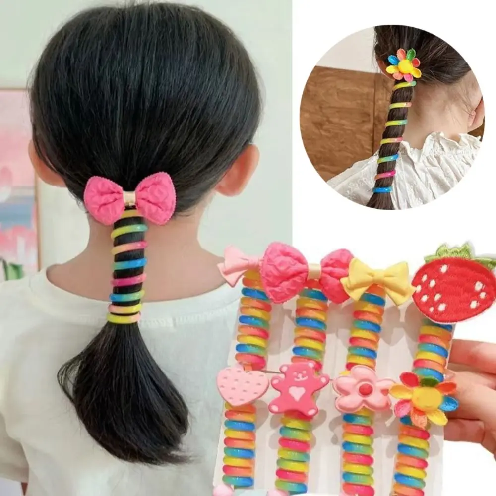 Children's Telephone Line Hair Loop High Horsetail Head Rope Colorful Elastic Hair Bands Flower  Hairstyle Tool Hair Accessories