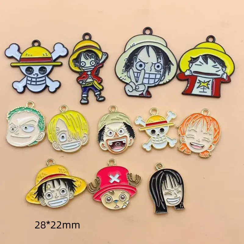 10PCS Cartoon Japanese One Piece DIY Jewelry Accessories Anime Metal Alloy Drip Oil Necklace Bracelet Pendant Keychain Pendant