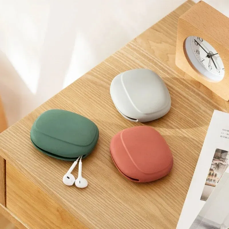 2 PCs Silicone Earphone Data Cable Storage Box Mini Key Box Lipstick Mini Storage Bag Green Light Gray Red image 2