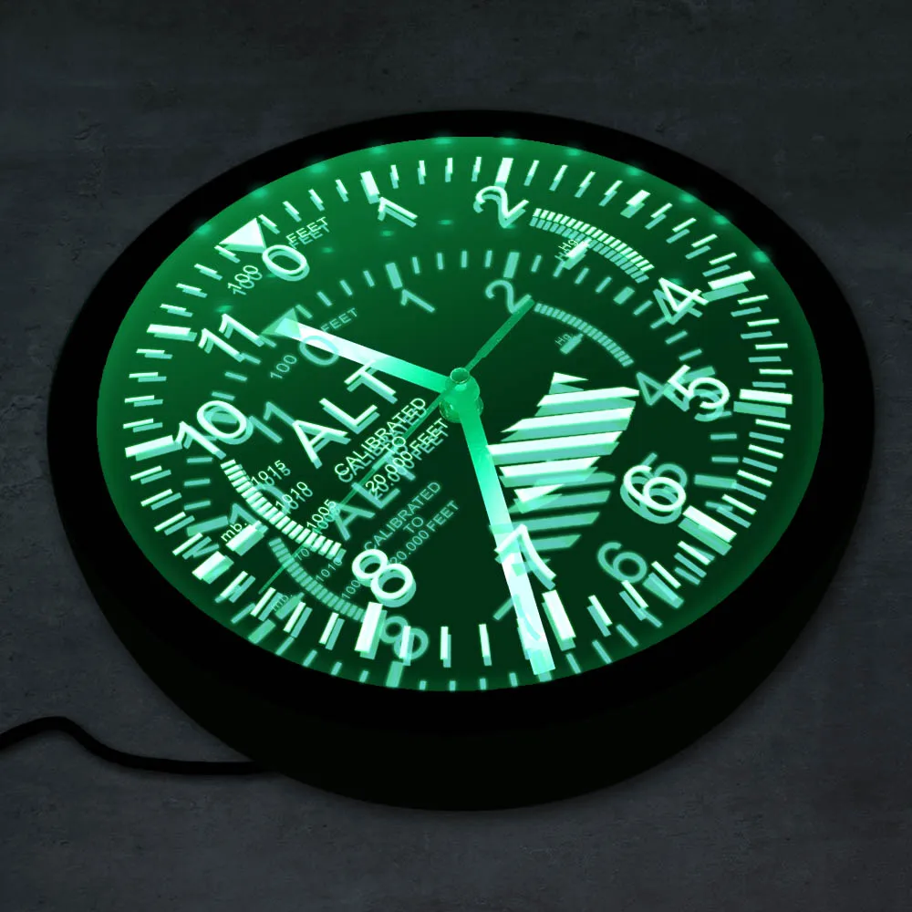 Altimeter Neon Sign LED Wall Clock Altitude Meter Tracking Pilot Air Plane Altitude Measurement Modern Wall Clock Watch Gag Gift