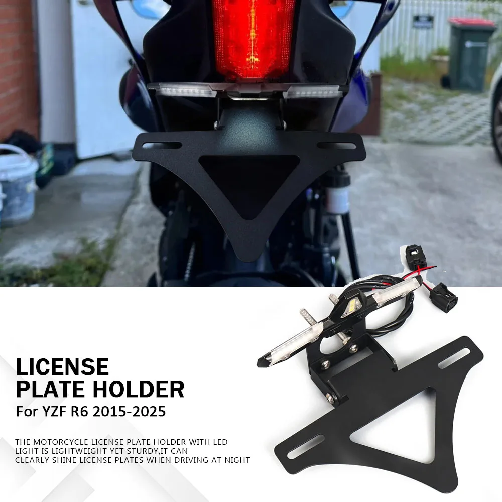 

CNC Aluminum YZF-R6 2015-2025Motorcycle License Plate Light LED Waterproof Rear Tail License Plate For YAMAHA YZF R6 YZFR6