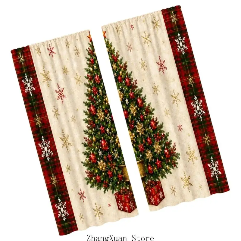 Festliches Vorhang-Set mit 2 weihnachtlichen Fensterpaneelen aus Polyester mit Sichtschutz für Arbeits- und Heimbürodekorationen – Detail 10