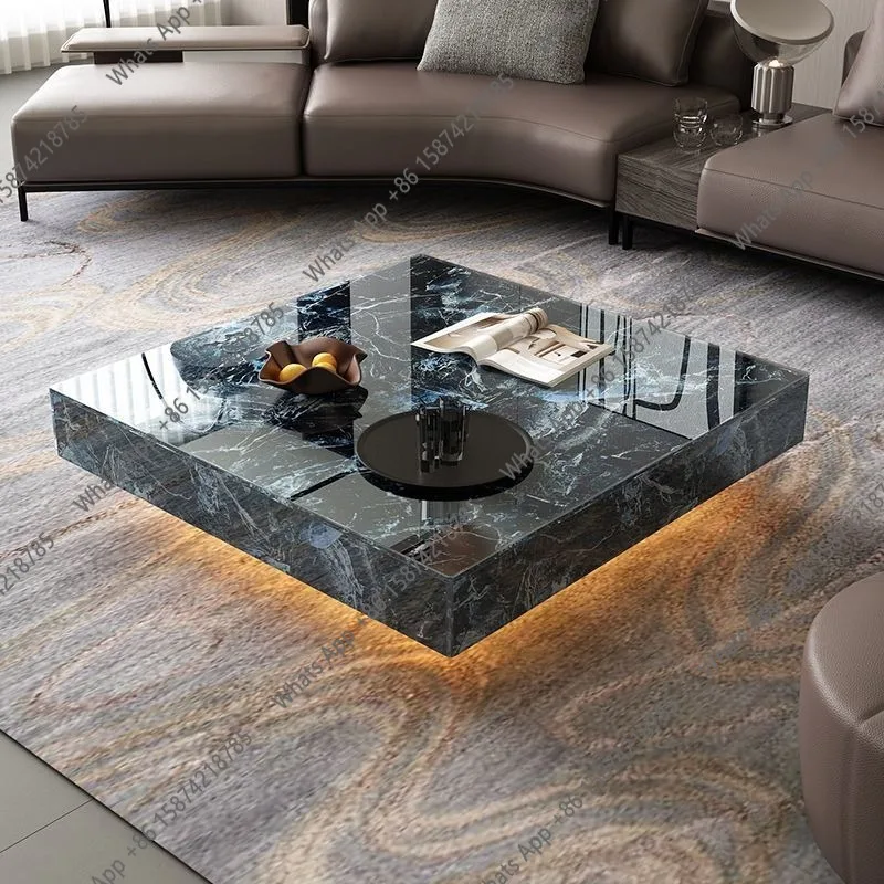 Smt Lamp Tea Table Square Rectangular Rock Plate Craft Glass Tea Table Modern Luxury Living Room Table Home Decoration Furniture