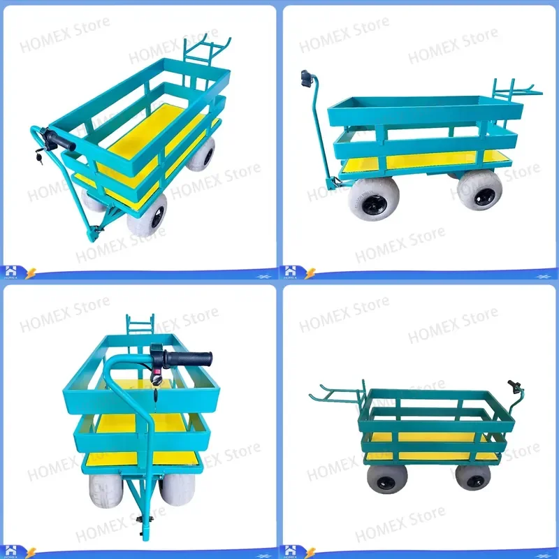 Heavy Duty Electric Trolley 4 Wheels Mesh Platform Cart Outdoor Beach Truck Industrial Household Cargo Hand Truck Folding