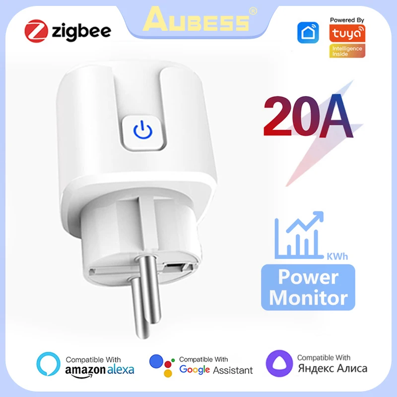 20A EU Smart Plug Tuya Zigbee3.0 Remote Power Socket With Energy Monitoring Function Voice Control For Alexa Yandex Alice Google