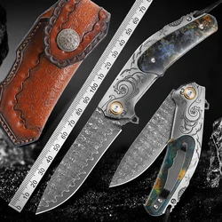 Hand Forged Damascus Steel Vintage Folding Pocket Knife High Hardness Sharp Folding Knife Outdoor Self Defense Knife EDC Tools