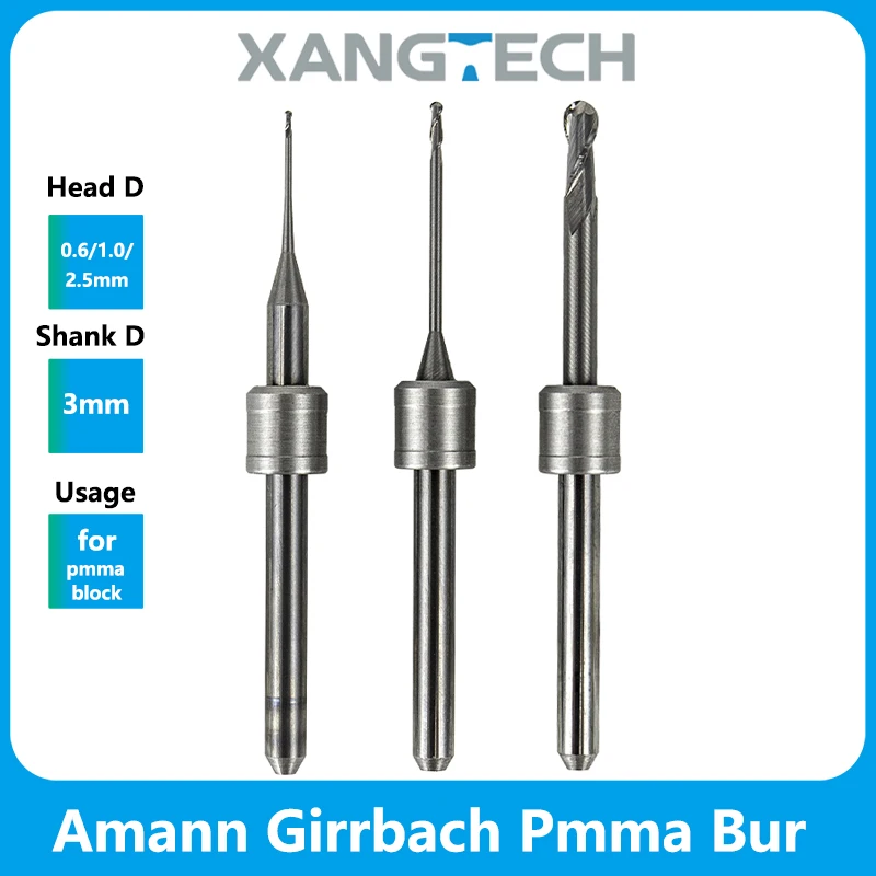 Dental Cad/Cam Amann Girrbach Pmma NC Milling Burs 0.6/1.0/2.5mm D3 for Lab Tools
