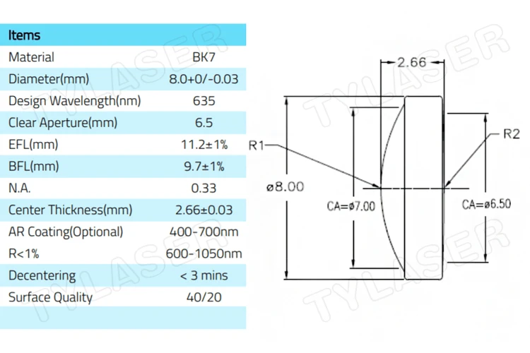 8mm Aspheric Glass Focusing Lens Collimation Focusing Lens Coating Optical Lens