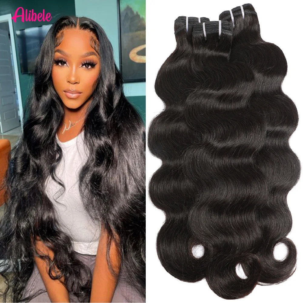 

Alibele двойной пучок утка, объемная волна, пучки человеческих волос 15A, наращивание натуральных волос, натуральный черный цвет, 12-32 дюйма для женщин