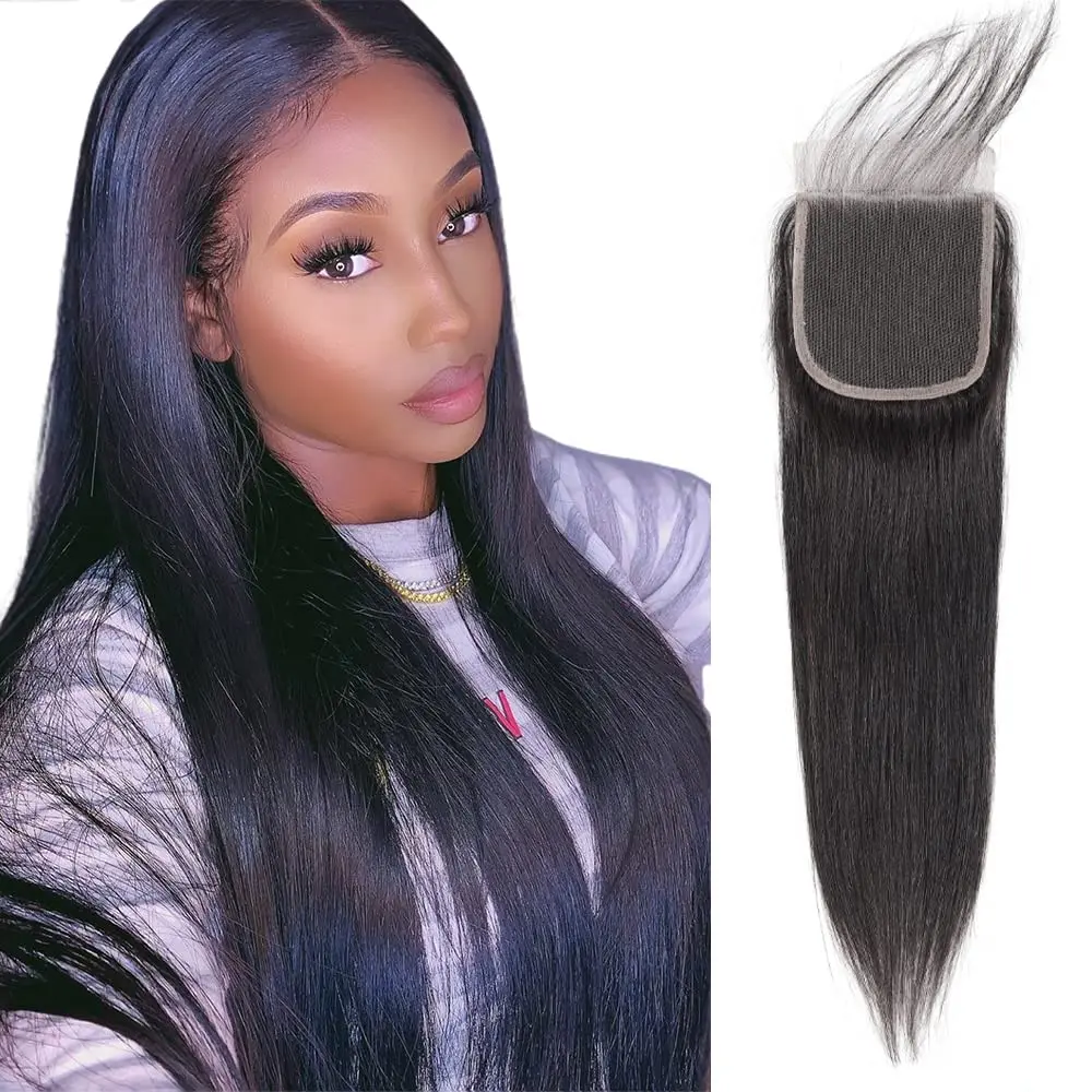 Ulrica Handtied 100% Human Hair Closure Brazilian Remy Hair Straight 4x4 HD Closure Pre Plucked Transparent Lace Closure Only