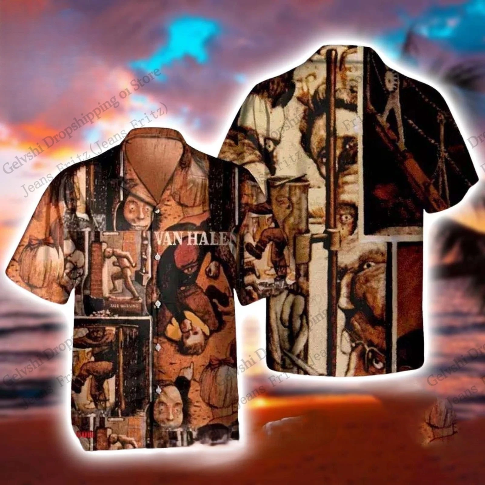 New Vintage Rock Band Van Halen Album Stampa 3D Camicia hawaiana Uomo Donna Moda Hip Hop Camicia a maniche corte Van Halen Tour Camicetta