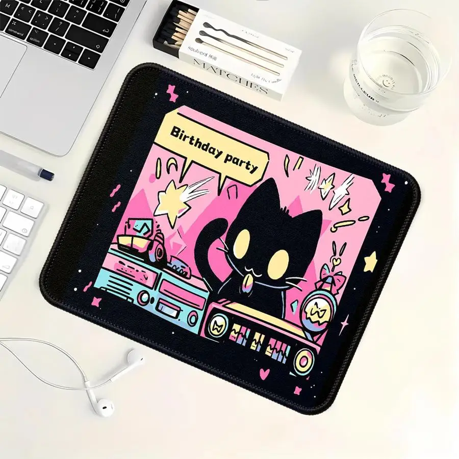 

Cute Black Cat Art Anti slip Mouse Pad office Pad overlock Game Console Pad Keyboard Computer Laptop Pad Desk accessories